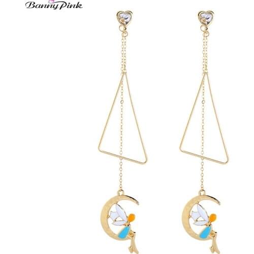 Banny Pink Cute Enamel Crescent Moon Fairy Charms Pendant Earrings For Women Chic Geometric Triangle Heart Stud Earrings Brincos
