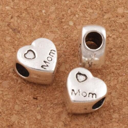 Love Mom Heart Big Hole Beads 11.5x11.5mm 18PCS zinc alloy Dangle Fit European Charm Bracelet L1283