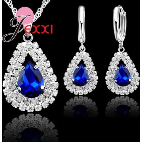 Fashion Elegant 925 Sterling Silver Jewelry Sets Water Drop Cubic Zirconia Necklace Pendant Drop Earrings For Women