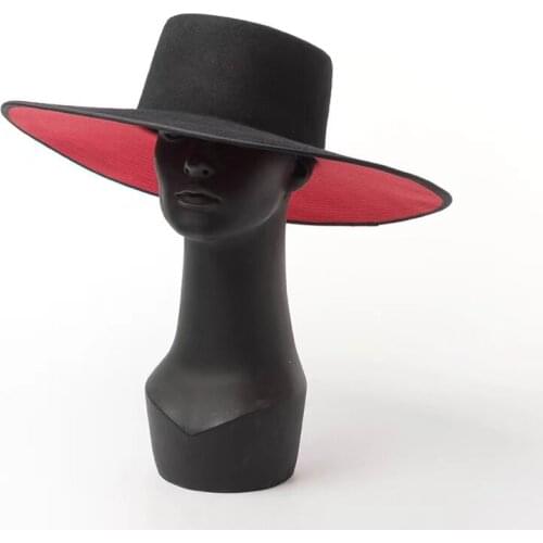 Wide Brim Flat Top Hat For Female 2021 New European And American Double Color Matching Wool Fedora Hat Women Fashion Catwalk Cap