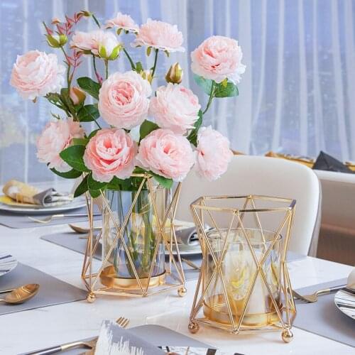 Nordic Glass Candlestick Matching Block Candle Gold Flower Vase For Home Decoration Wedding Candelabra Centerpieces candelabro