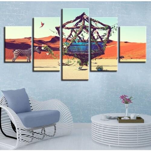 Wall Art Deco HD Print Family Living Room 5 Animal Zebra Desert Landscape Painting Frame Modular Poster Image on Canvas