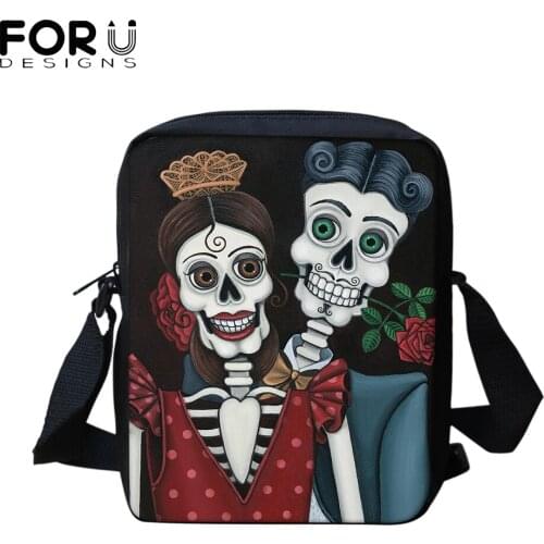 FORUDESIGNS Gothic Wedding Sugar Skull Mini Messenger Bag Women Handbag Boys Girls Crossbody Bag for Travel Ladies Shoulder Bags