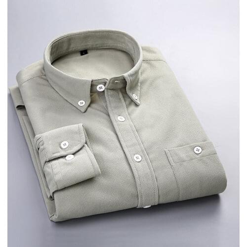 Corduroy slim long sleeve shirt mens solid color casual shirt middle aged and old mens inch shirt