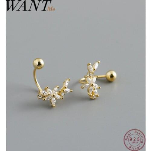 WANTME 925 Sterling Silver Sweet Romantic Crystal Zircon Flower Rotating Beads Stud Earrings for Women Fashion Party Jewelry