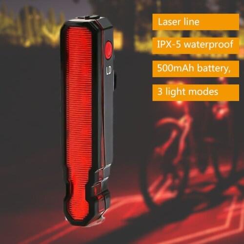 Laser Line Warning Bicycle Taillight 500 mAh USB Rechargeable Lantern bicycle Rear Light MTB Road Bike Back Lamp for Cycling
