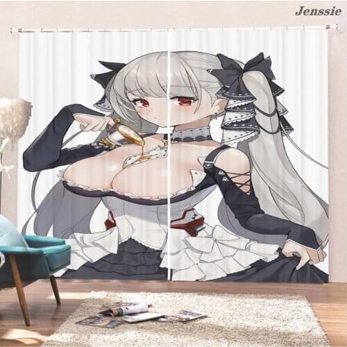 3d Printed Sexy Maid Kawaii Girl Window Curtains for Living Room Japanese Anime Printed Fabric Bedroom Curtains 2 Panels Drapes