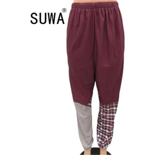 2021 Hot Recommend Style Contrast Printed Vintage Casual Baggy Pants Trousers Sweatpants Women High Waist Jogger Leggings
