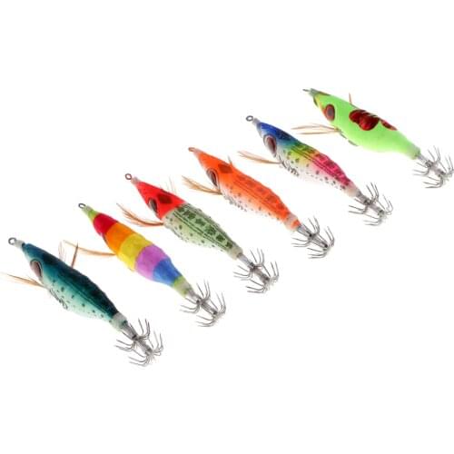 6pcs Big 3D Eyes Glow in Dark Squid Jigs Hooks Shrimp Fishing Lures Bait with Luminous Tail 10cm