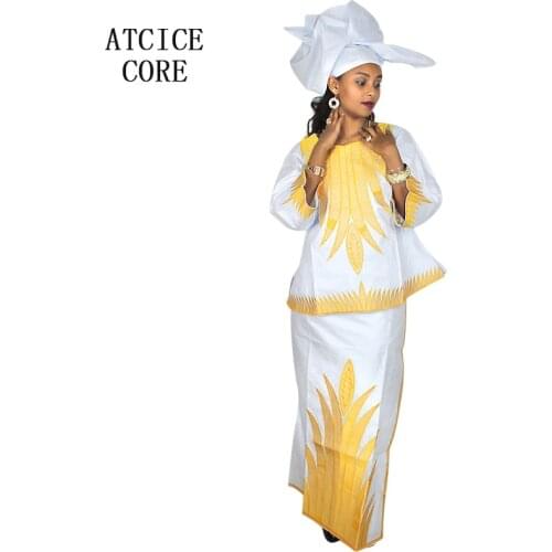 African dresses for woman bazin riche embroidery design short rapper with scarf 3pcs one set