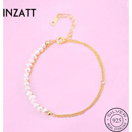 INZATT Real 925 Sterling Silver Pearl Bracelet For Charm Women Party Fine Jewelry Cute Accessories Gift