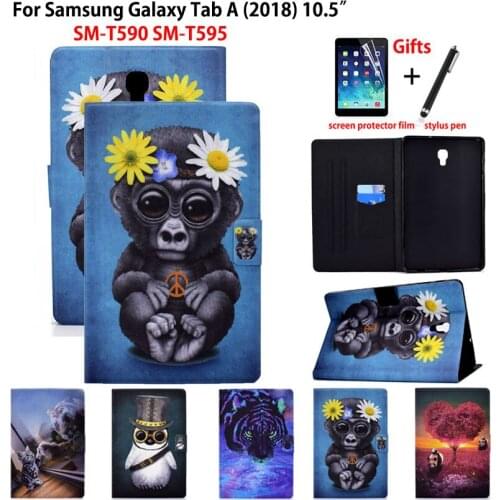 SM-T590 Case For Samsung Galaxy Tab A A2 2018 10.5 T590 T595 T597 SM-T595 Cover Funda Kids Animal Painted Stand Shell +Gift