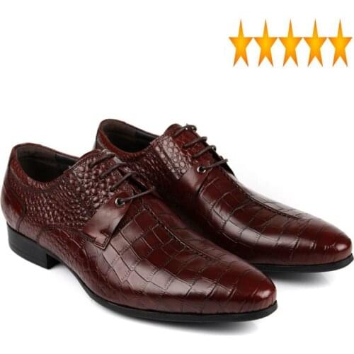 Business Genuine Leather Men Dress Black Brown Italian Fashion Pointed Toe Party Wedding Male Shoes Footwear High Quality