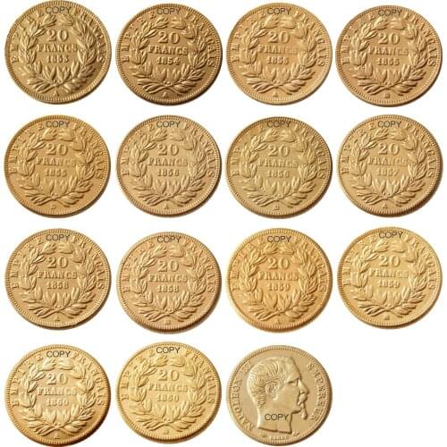 France (1853-1860) AB 14PCS 20 Francs Gold Plated Copy Coin