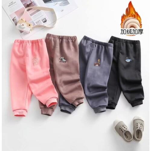 Teenagers Pants Solid Cartoon Boys Girls Casual Sport Pants Cotton Enfant Garcon Add wool Kids Children Trousers For 1-3Year