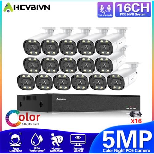 16CH 5MP POE NVR Kit Outdoor 8CH 4K CCTV Security Camera System Two-way Audio POE IP Bullet Camera Video Surveillance Set XMEYE