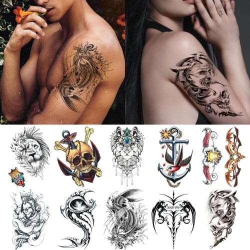 Arm temporary tattoo sticker Lion demon realistic cool body tattoos for men women Black totem Water transfer fake tattoos
