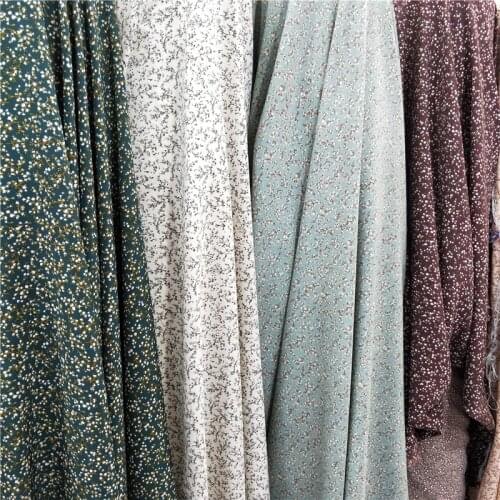 Small Floral Print Opaque Chiffon Fabric By The Per Meter for Shirt Dress Clothing Sewing flower Textile Soft Drape Cloth White