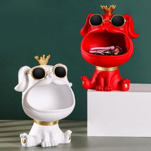 Nordic Light Luxury Crown Bulldog Dog Storage Decor Entrance Key Storage Candy Box Home Wedding Decoration Accessories Figurine