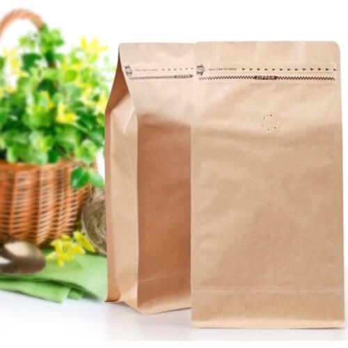 50pcs 1 pound kraft paper ziplock bag coffee beans packaging bag eight side seal zipper bag with one way valve