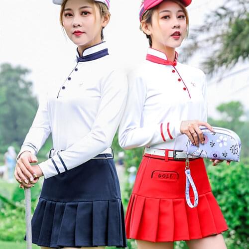Pgm Golf Short A-Line Skirt Suits Women Long Sleeved Shirts Slim Fit High-Elastic Clothing Sets Golf Tennis Sportswear