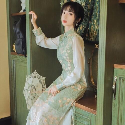 Chinese Style Traditional Cheongsams Dress for Ladies Vintage Elegant Floral Print Qipao Dresses Women Chic Oversize Party Dress