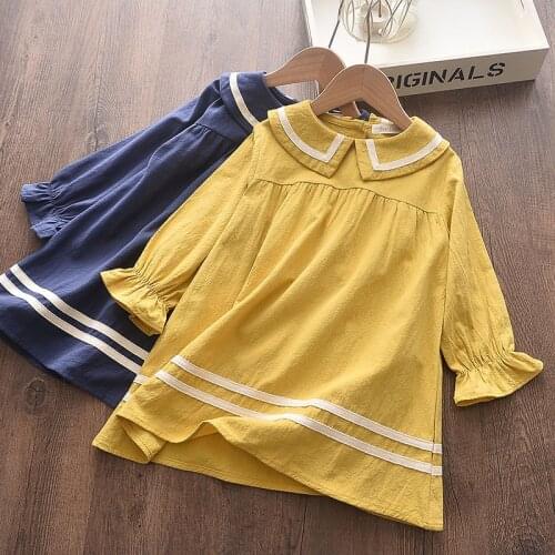 Girls Sailor Style Dresses New Fashion Sweet Kids Costumes Children Long Sleeve Vestidos Toddler Baby Clothing