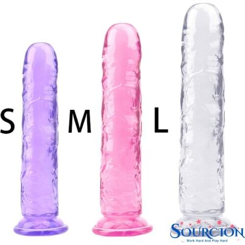 Sourcion Translucent Soft Jelly Big Dildo Realistic Fake Dick Penis Butt Plug Sex Toys for Woman Men Vagina Anal Massage