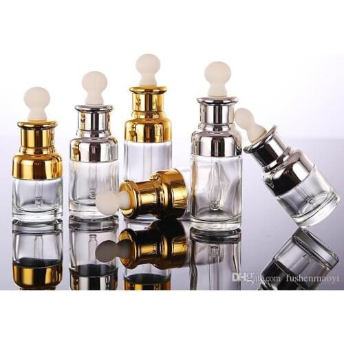 Clear Glass Essential Oil Perfume Bottles Liquid Reagent Pipette Bottles Eye Dropper Aromatherapy Plated Gold Silver Cap 20-30-5
