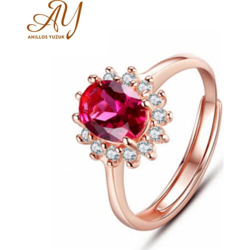 Anillos Yuzuk Silver 925 Jewelry Rings Rose Gold Ruby Flower Resizable Silver Jewelry Wedding Ring Women Gift Fine Jewelry