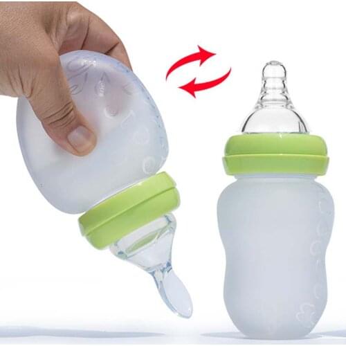 180ML 2in1 Baby Feeding Spoon Silicone Baby Feeding Bottle Baby Medicine Cereal Juice Feeding Kids Nursing Bottles 2ps Nibbler