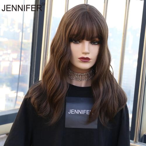 Synthetic Wig with bangs Long Wavy Wigs For Women Cosplay Daily Party Brown/Honey Wigs High Temperature Fiber Mechanism wig