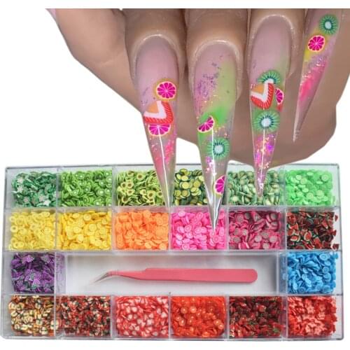 Mixed 3D Fruit Slices Sticker Polymer Clay DIY Slice Lemon Strawberry 20 Design Nail Art Sliders Nails Art Decors with a Tweezer