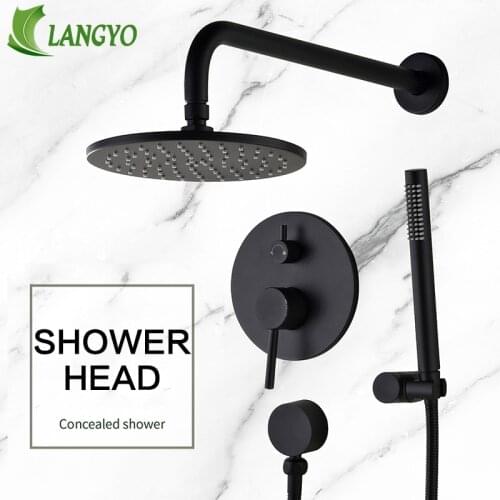 LANGYO Brass Black Wall Mounted Rianfall Shower Head Shower Faucet Shower Set Bathroom Faucet Mixer Handheld Spray Sets
