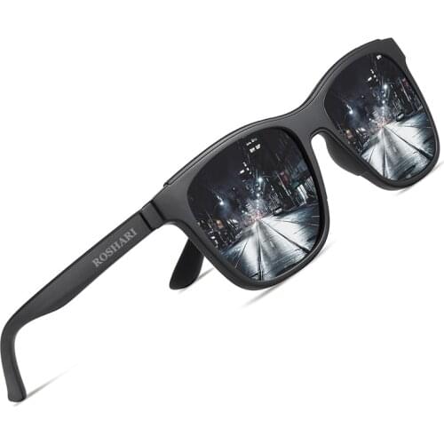 ROSHARI Square Polarized Sunglasses Men Women Vintage TR90 Frame Driving Travel Sunglasses Male zonnebril heren UV400