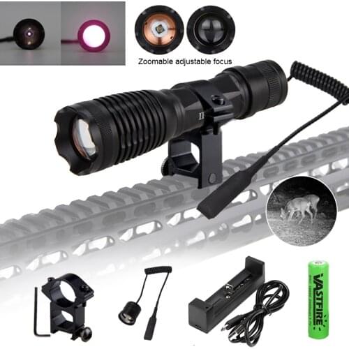 940nm IR LED Night Vision Light Zoom Infrared Hunting Flashlight Torch+18650+USB Charger+ Scope Mount+Remote Switch