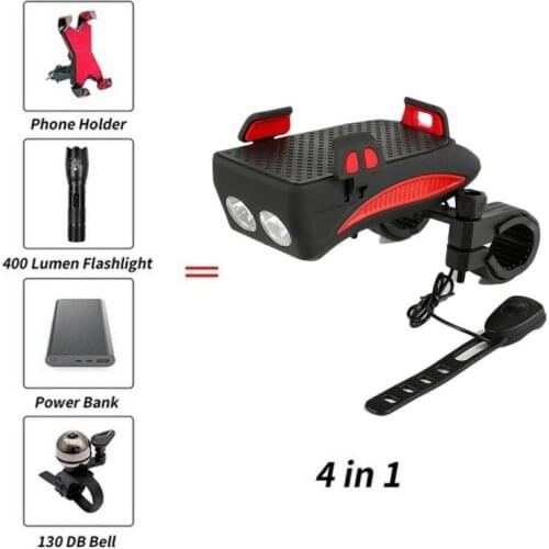 LED Bicycle Lights Waterproof 4 In 1 USB Bike Front Light Mobile Phone Speaker Headlights Flashlight Bicycle Accessories