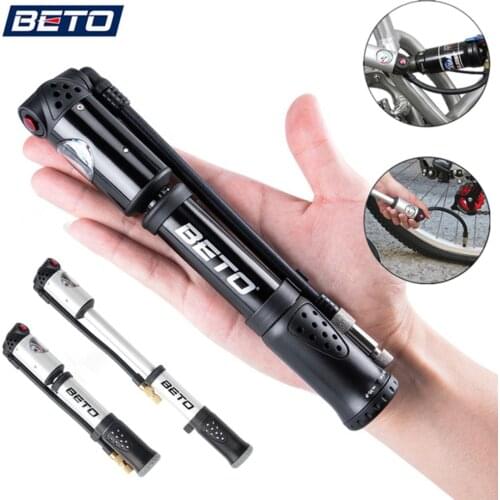 BETO Fork Tire Shock Bicycle Pumps 300psi Gauge Mini Hand Pump For Bicycle Schrader Presta Adapter Hose Bike Pump Air Inflator