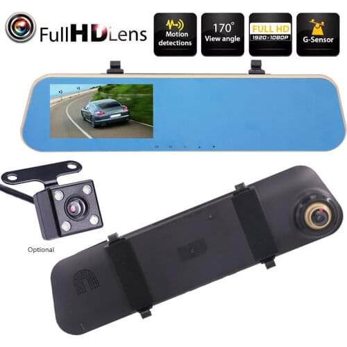 Full HD 1080p Dash Cam Car DVR Reverse Camera Auto 4.3 Inch Car Rear View Camera Mirror Digital Video Recorder Dual Lens