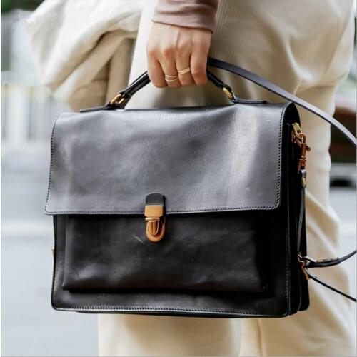 High Quality Retro First Layer Of Cowhide Handbag Ladies Literary Temperament Messenger Bag Cross-body Briefcase