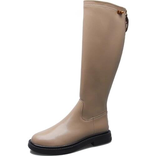 Apricot Knight Boots Womens Autumn Winter Rear Zipper 35-43 Large Size Brown Tube Boots Thick Soled Martin Boots For Lady