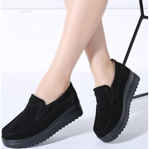 2020 New Hot Autumn Women Flats Platform Loafers Sneakers Shoes Women Leather Suede Slip On Creepers Casual Moccasins Shoes
