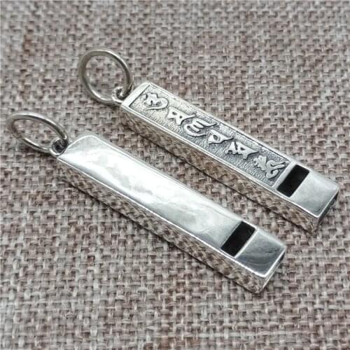 925 Sterling Silver Om Whistle Rectangle Pendant Om mani padme hum Yoga Meditation for Necklace