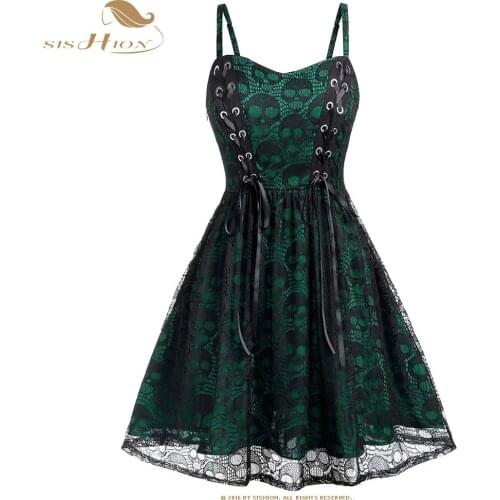 Women Gothic Black Dress Halloween Lace Mesh Patchwork Sleeveless Camisole Party Dress Casual Women Elegant Dresses VD2153