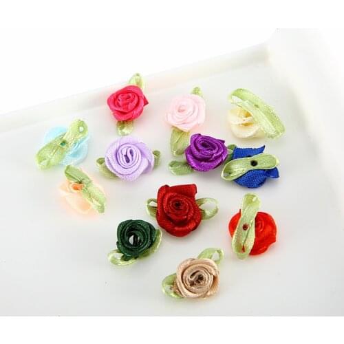 100Pcs Mini Handmade Satin Rose Flower Head DIY Craft Supplie Wedding Party Decor Artificial Ribbon Rosettes Flowers Appliques