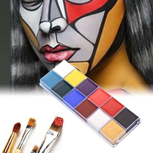 12 color Face Body Painting Oil Safe Kids Flash Tattoo Painting Art Halloween Party Makeup Dress Beauty Palette with brush kit
