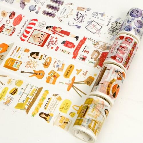 1X Colorful Washi Tape Japanese Paper DIY Scrapbooking Journal School Stationery Stickers Decorative Adhesive Masking Tapes A4