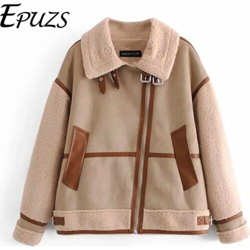 2021 Spring Lapel Long Sleeve Pocket Jacket Coat Vintage Warm Zipper Khaki Jacket Coat Famale Outerwear Chic Top EPUZS