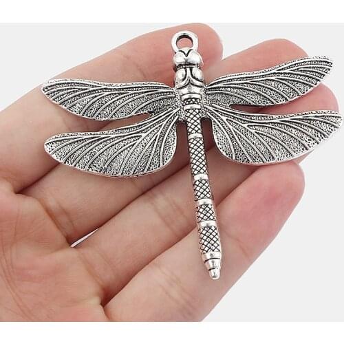 5pcs Antique Silver Color Dragonfly Pendants For Necklace Jewelry Findings Accessories 63x72mm