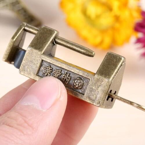 33x18mm Antique Style Lock Vintage Chinese Old Retro Padlock Jewelry Wood Box Padlock Lock For Suitcase Drawer Cabinet With Key